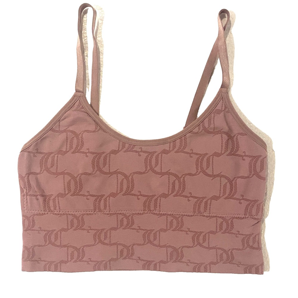 Juicy Couture JC Logo Cami Sports Bra Bralette Pink Size Small